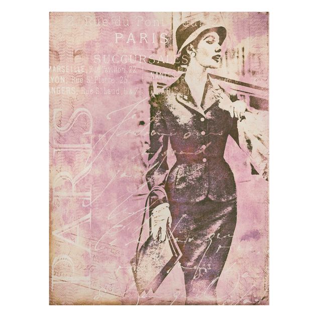 Leinwand mit Spruch Vintage Collage - Pariserin