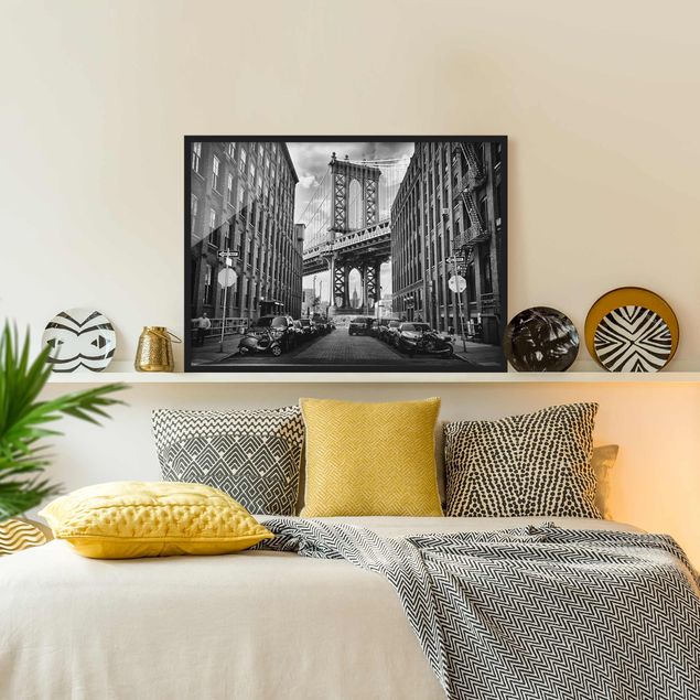 schwarz-weiß Bilder mit Rahmen Manhattan Bridge in America