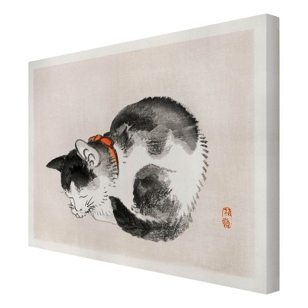 Tierbilder Leinwand Asiatische Vintage Zeichnung Schlafende Katze