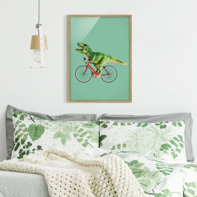 Tierbilder mit Rahmen Dinosaurier mit Fahrrad