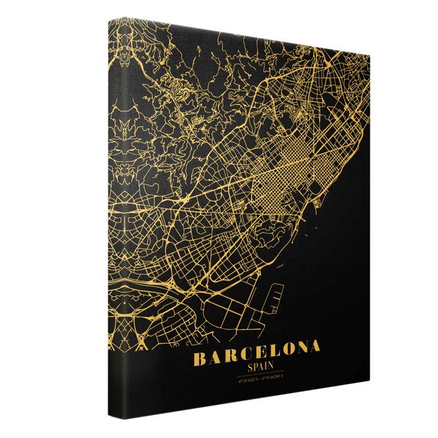 Leinwandbilder Stadtplan Barcelona - Klassik Schwarz