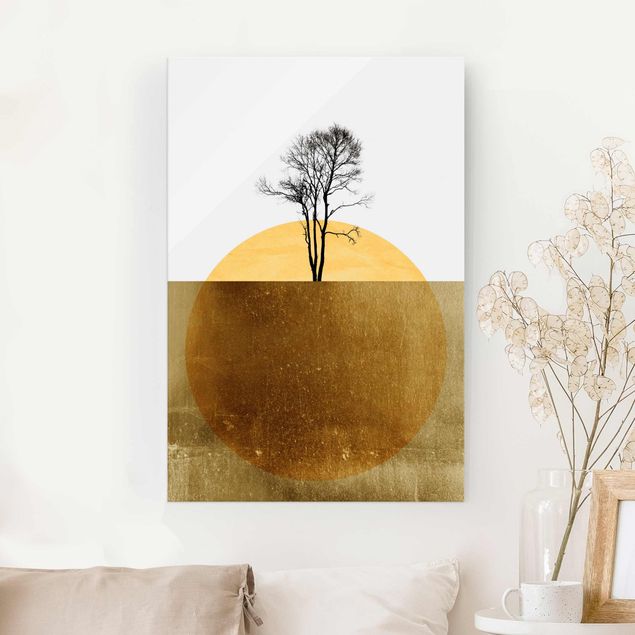 Wanddeko Küche Goldene Sonne mit Baum