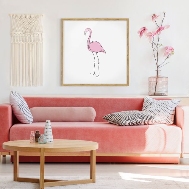 Wandbilder Modern Flamingo Line Art