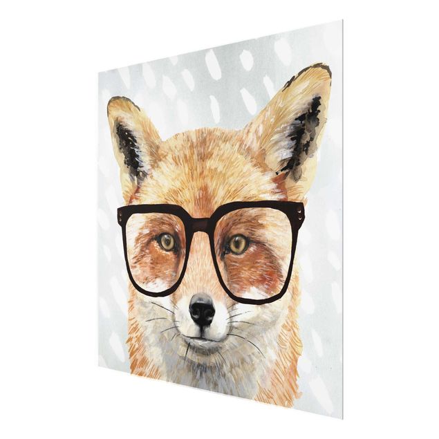 Glas Wandbilder Bebrillte Tiere - Fuchs