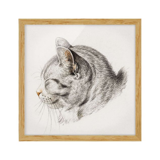 Tierbilder mit Rahmen Vintage Zeichnung Katze III