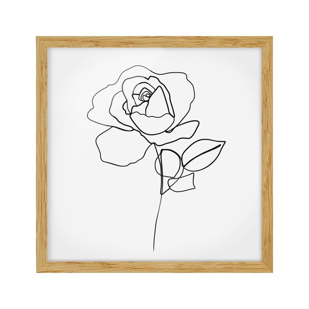 Blumenbilder mit Rahmen Line Art Rose Schwarz Weiß
