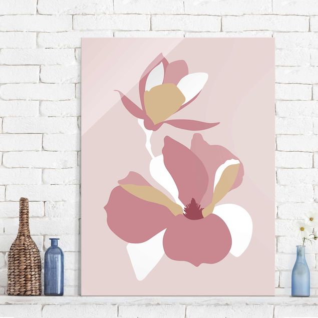 Wandbilder Line Art Blüten Pastell Rosa
