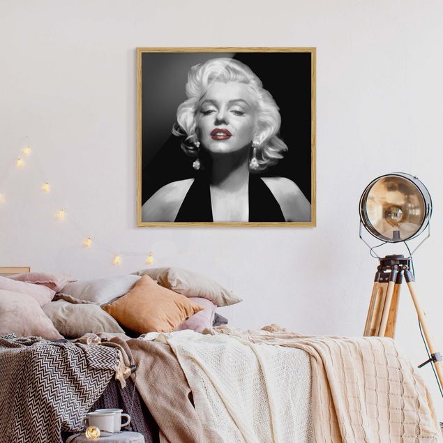 Vintage Bilder mit Rahmen Marilyn mit roten Lippen