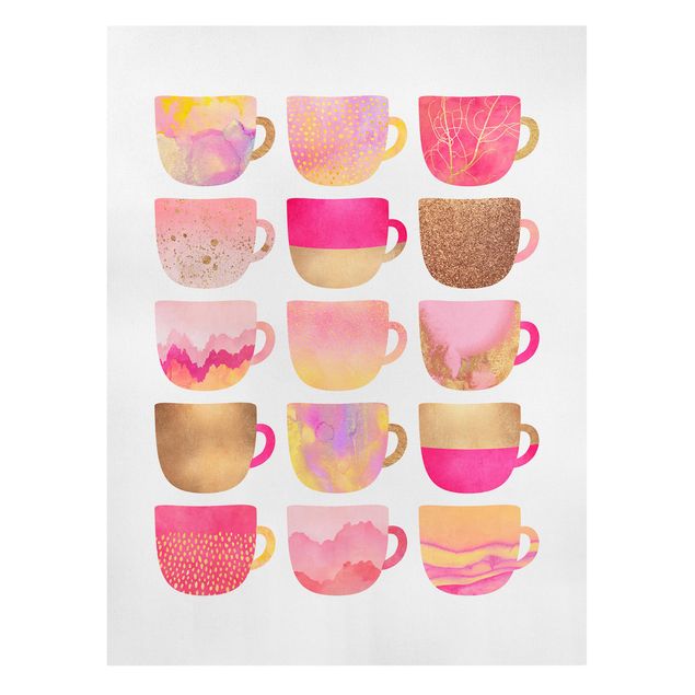 Leinwandbilder Kaffee Goldene Tassen mit Pink