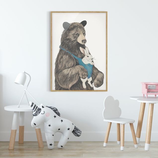 Tierbilder mit Rahmen Illustration Bär und Hase Baby