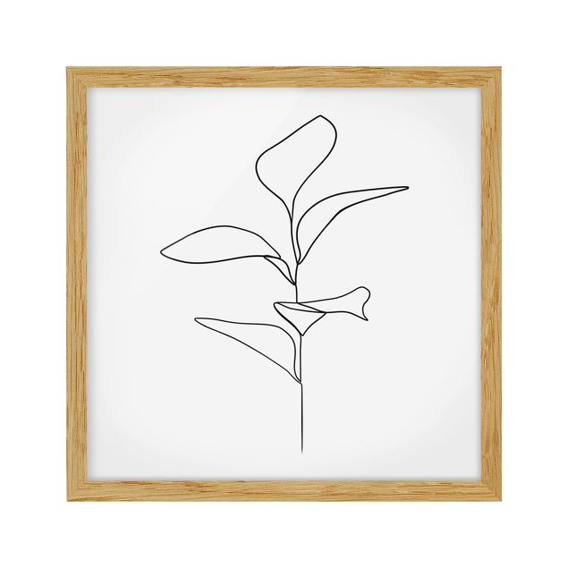 gerahmte Blumenbilder Line Art Pflanze Blätter Schwarz Weiß