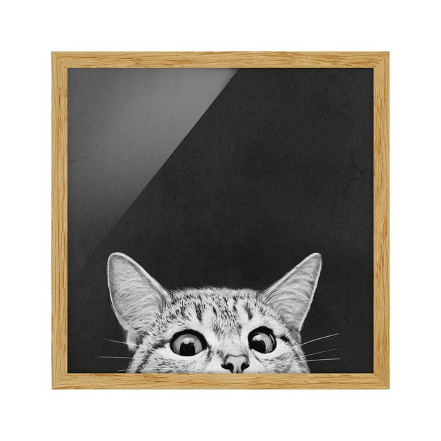 schwarz-weiß Bilder mit Rahmen Illustration Katze Schwarz Weiß Zeichnung