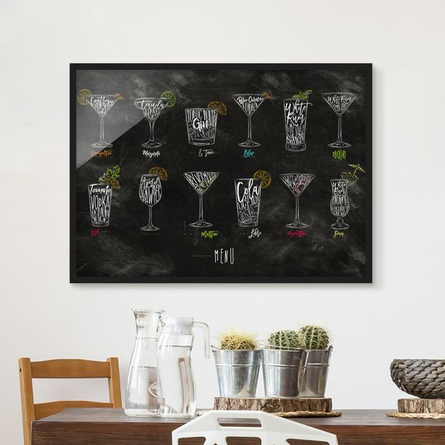 schwarz-weiß Bilder mit Rahmen Cocktail Menu