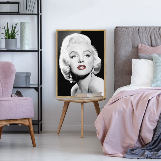Vintage Bilder mit Rahmen Marilyn mit Ohrschmuck