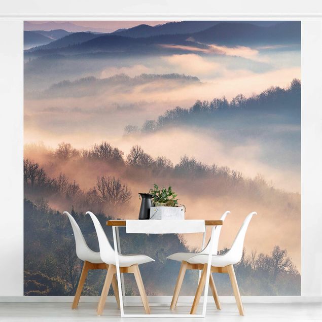 Wanddeko Küche Nebel bei Sonnenuntergang