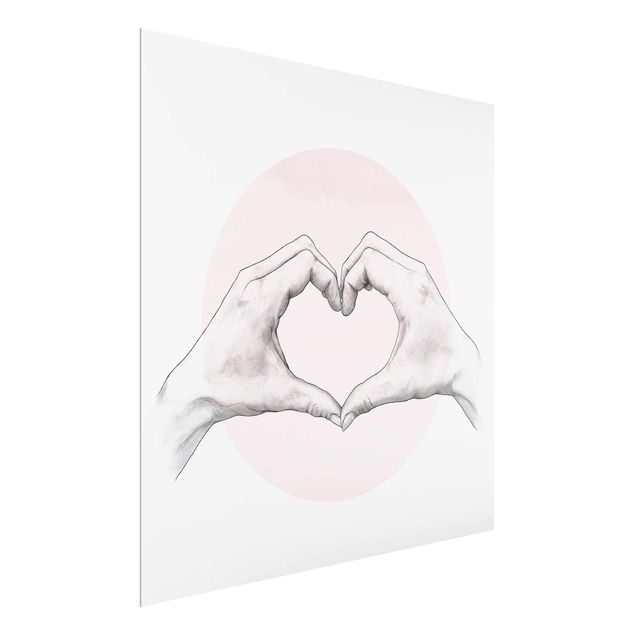 Wandbilder Liebe Illustration Herz Hände Kreis Rosa Weiß