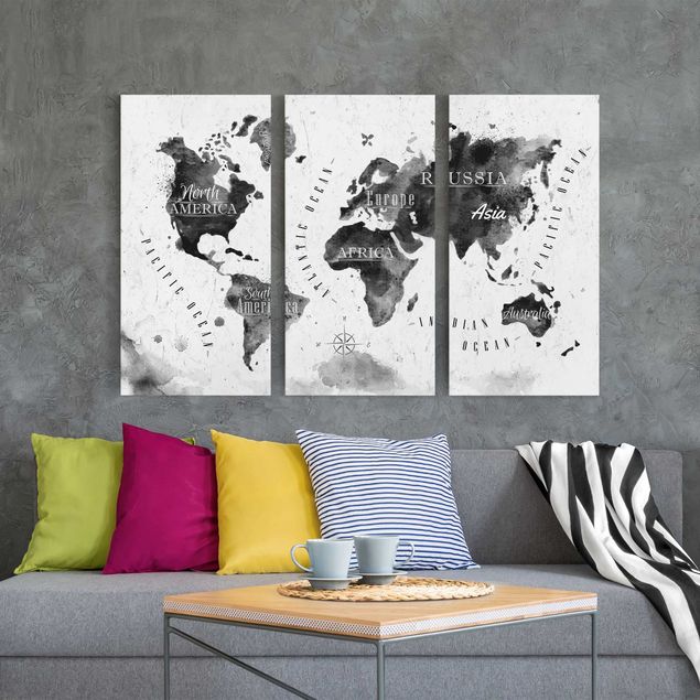 Skyline Leinwandbild Weltkarte Aquarell schwarz