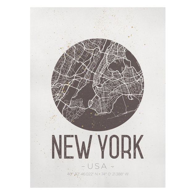 Leinwand mit Spruch Stadtplan New York - Retro