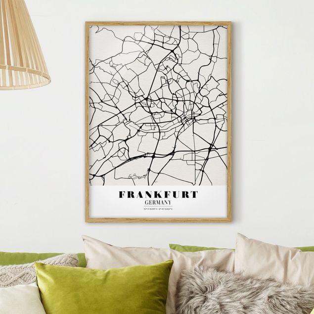 schwarz-weiß Bilder mit Rahmen Stadtplan Frankfurt - Klassik