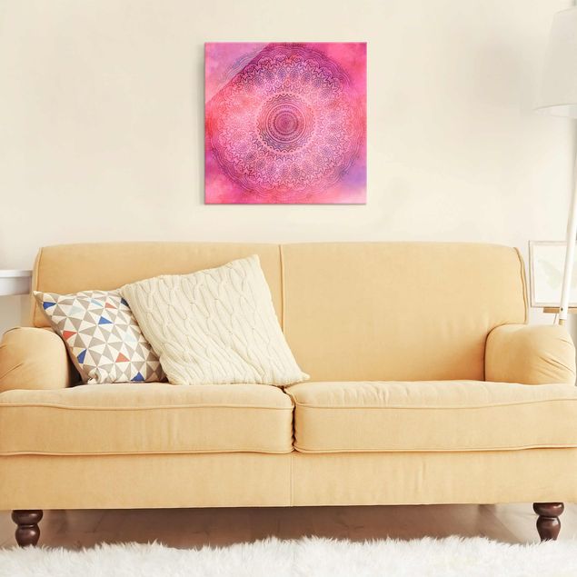 Glasbilder Spirituell Aquarell Mandala Pink Violett