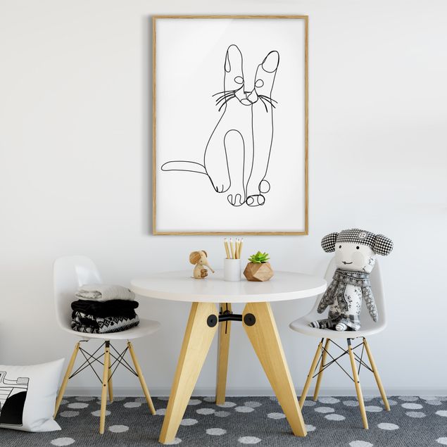 gerahmte Bilder schwarz-weiß Katze Line Art