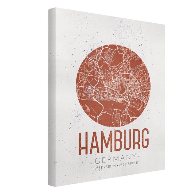 Leinwandbilder Weltkarte Stadtplan Hamburg - Retro