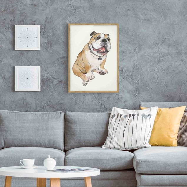Gerahmte Bilder Tiere Illustration Hund Bulldogge Malerei