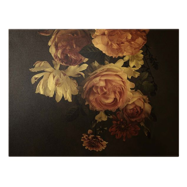 Leinwandbilder kaufen Rosa Blumen auf Schwarz Vintage