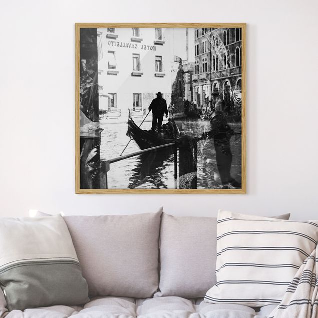 schwarz-weiß Bilder mit Rahmen Venice Reflections
