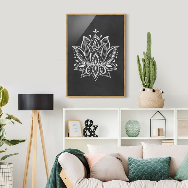 Wandbilder Mandalas Lotus Illustration weiß schwarz