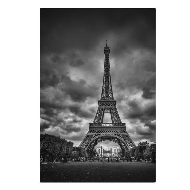 Skyline Leinwand Eiffelturm vor Wolken schwarz-weiß