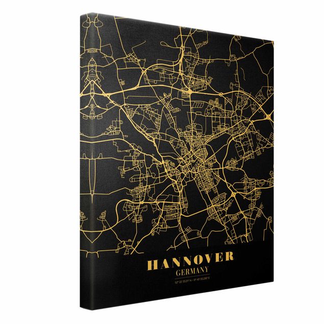 schöne Leinwandbilder Stadtplan Hannover - Klassik Schwarz
