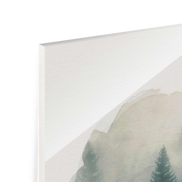 Wandbilder Modern Wasserfarben - Nadelwald im Nebel