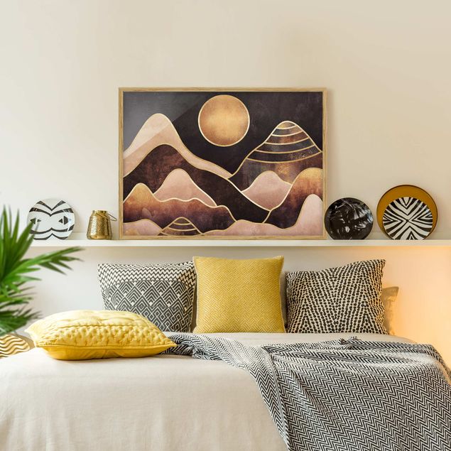 Wandbilder Landschaften Goldene Sonne abstrakte Berge