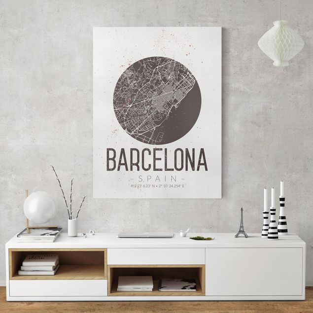 schwarz-weiß Bilder auf Leinwand Stadtplan Barcelona - Retro