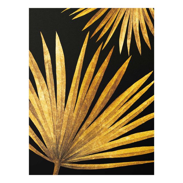 Wandbilder Blumen Gold - Palmenblatt auf Schwarz