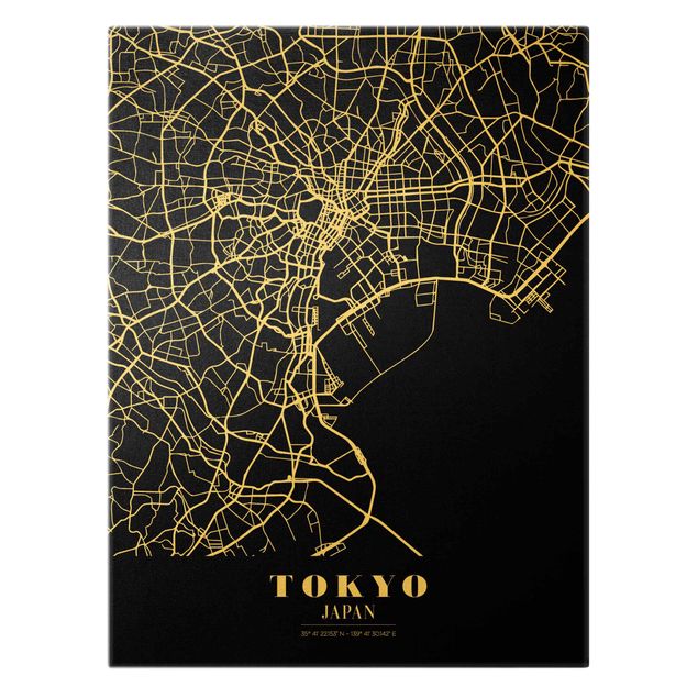 Leinwand mit Spruch Stadtplan Tokyo - Klassik Schwarz