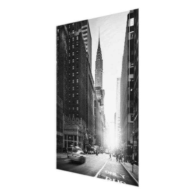 schwarz weiß Glasbilder Lebhaftes New York
