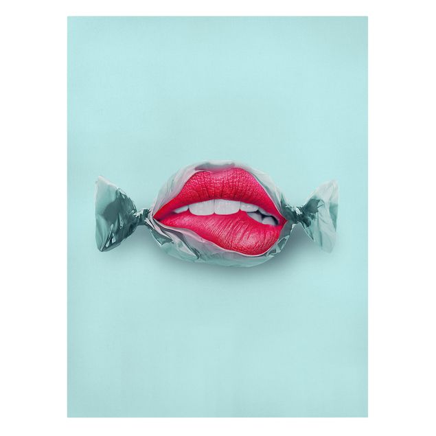 Wandbilder Türkis Bonbon mit Lippen