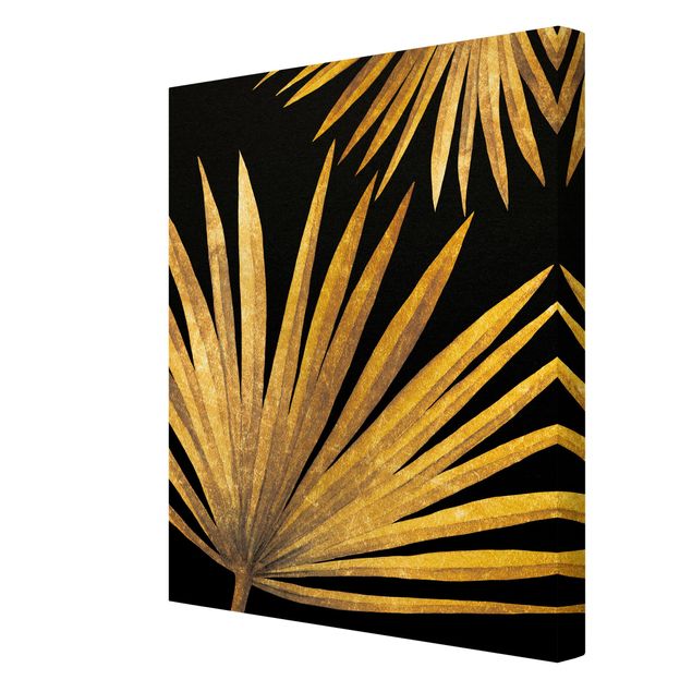 schöne Leinwandbilder Gold - Palmenblatt auf Schwarz