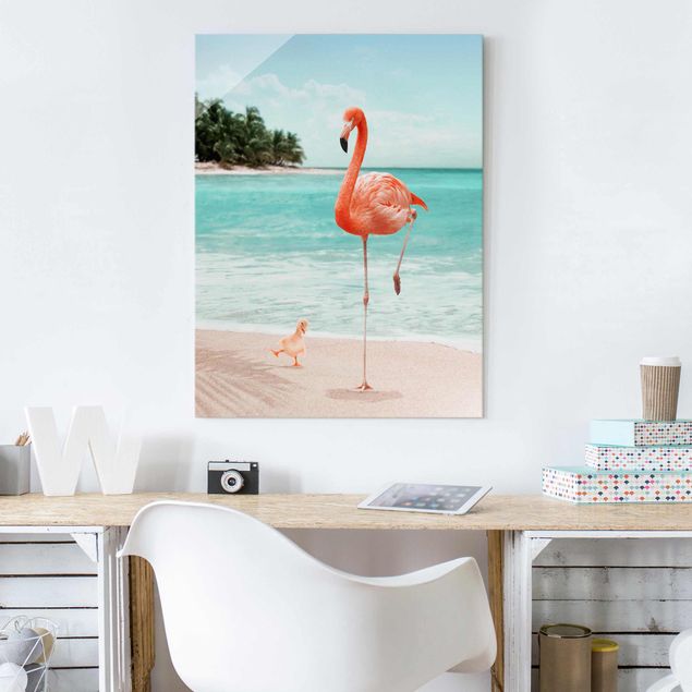 Wanddeko Küche Strand mit Flamingo
