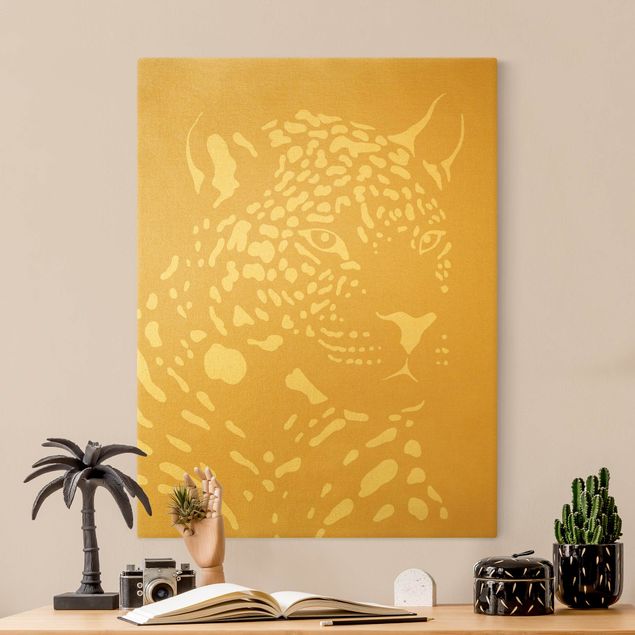 Wandbilder Safari Tiere - Portrait Leopard Beige