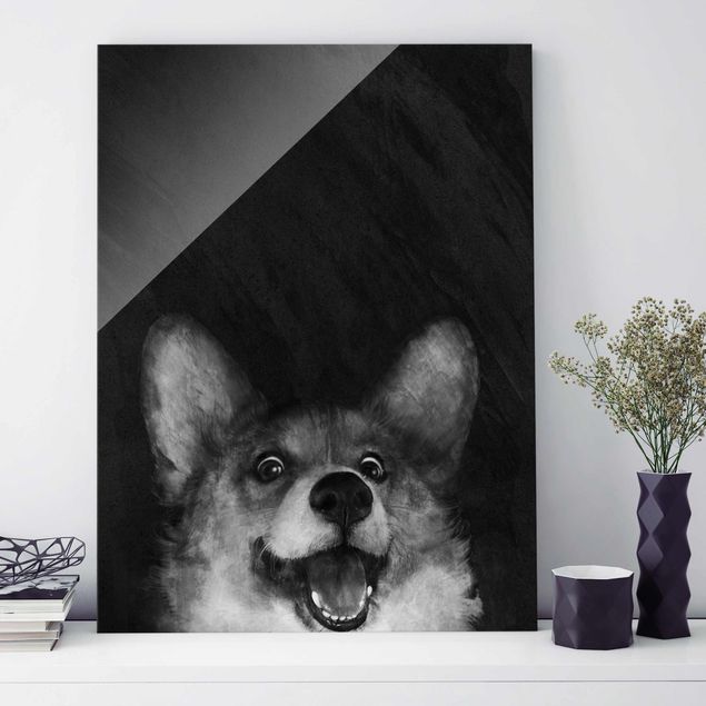 Laura Graves Art Bilder Illustration Hund Corgi Malerei Schwarz Weiß