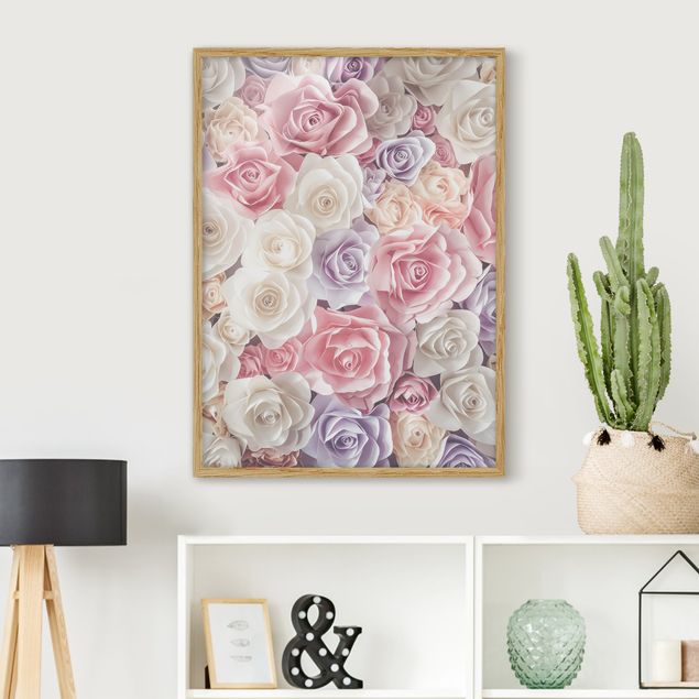 gerahmte Blumenbilder Pastell Paper Art Rosen