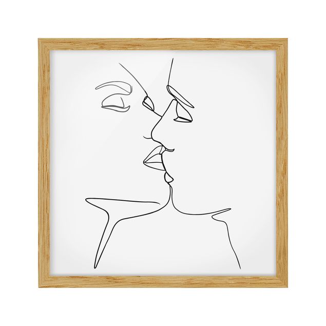 schwarz-weiß Bilder mit Rahmen Line Art Kuss Gesichter Schwarz Weiß
