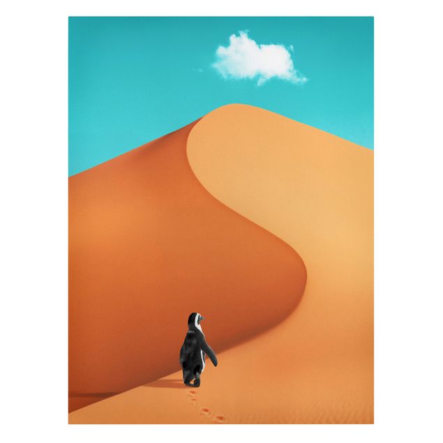 Leinwand Kunst Wüste mit Pinguin