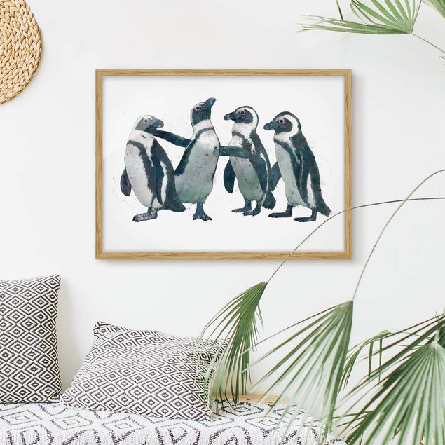 Wanddeko Küche Illustration Pinguine Schwarz Weiß Aquarell