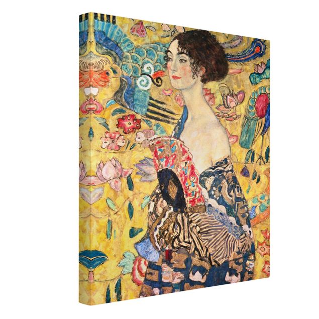 Kunstdruck Leinwand Gustav Klimt - Dame mit Fächer