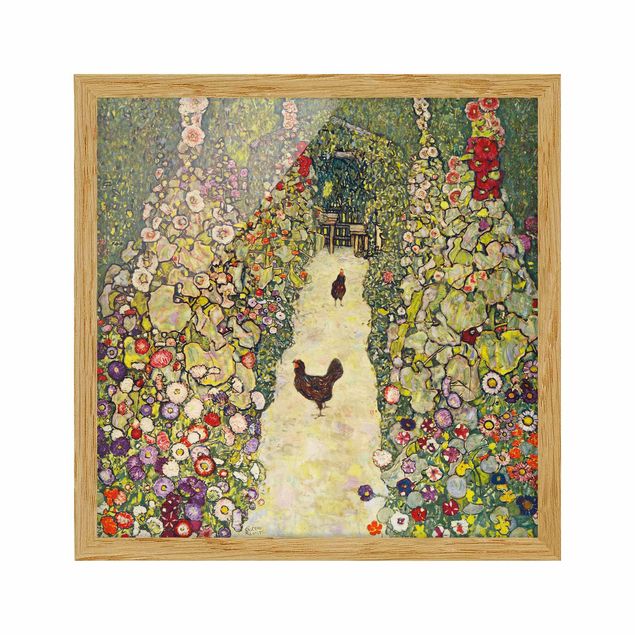 gerahmte Blumenbilder Gustav Klimt - Gartenweg mit Hühnern