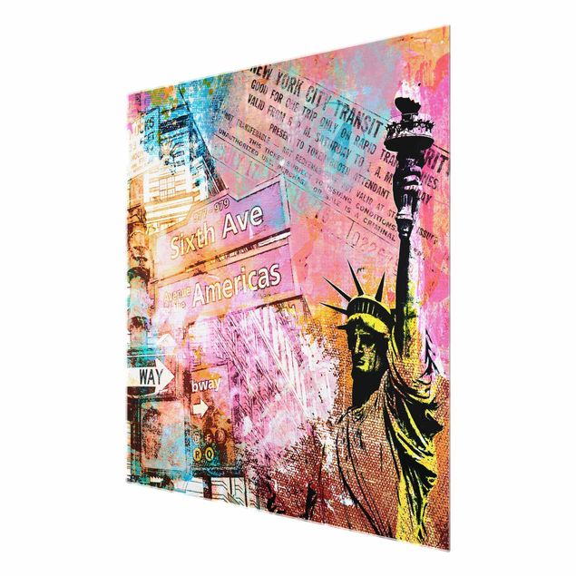 Glasbilder mit Sprüchen Sixth Avenue New York Collage